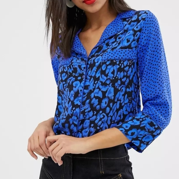 Whistles pyjama shirt in jungle cat print Blue Multi Size XL - Picture 1 of 7